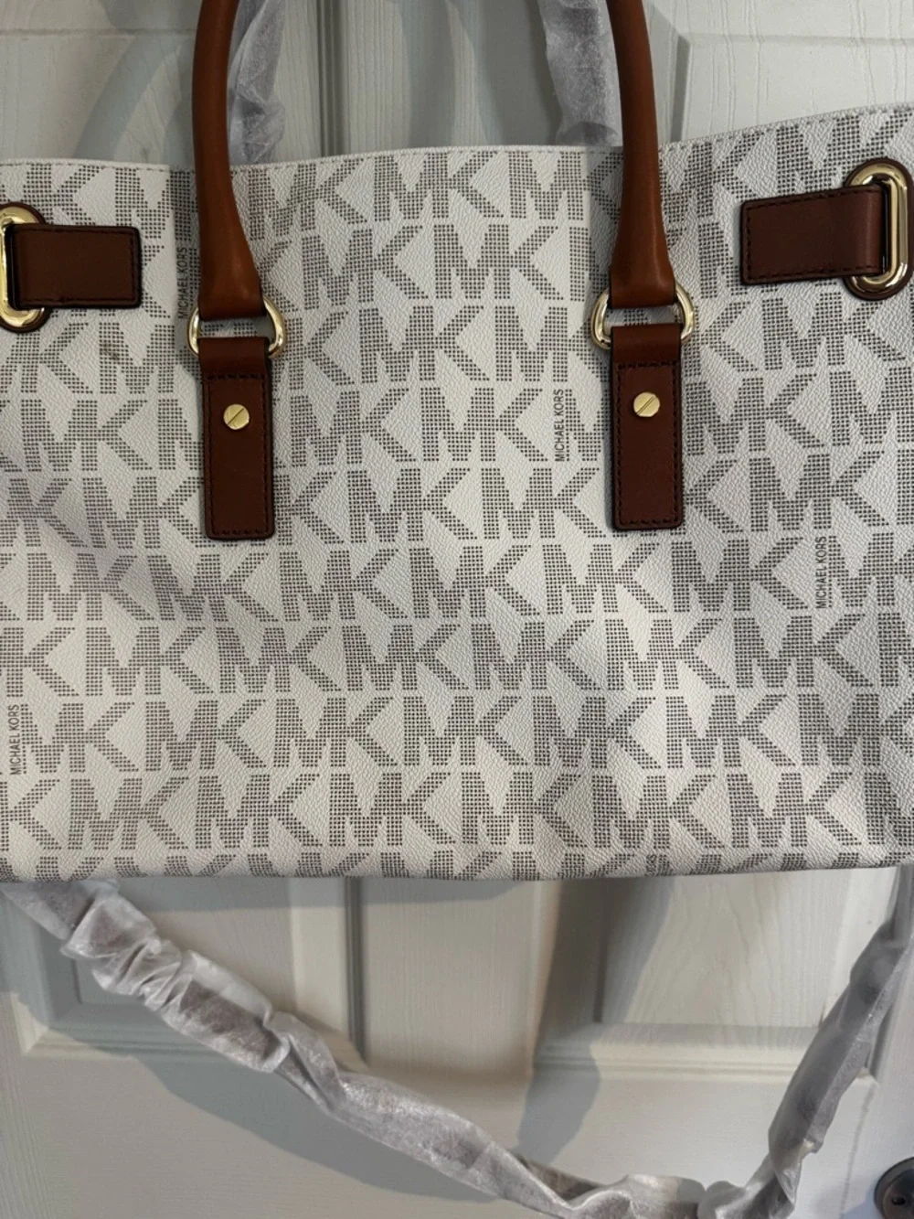 Michael Kors Hamilton PVC LG Signature Tote, Shoulder Bag $368 Vanilla #025  NWT